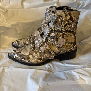 Steven by Steve Madden Harmon, Snake Pattern Triple Buckle Bootie, Size 8.5